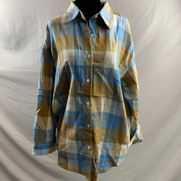 Boyfriend Drop Shoulder Plaid Blouse - Picture 5 of 6